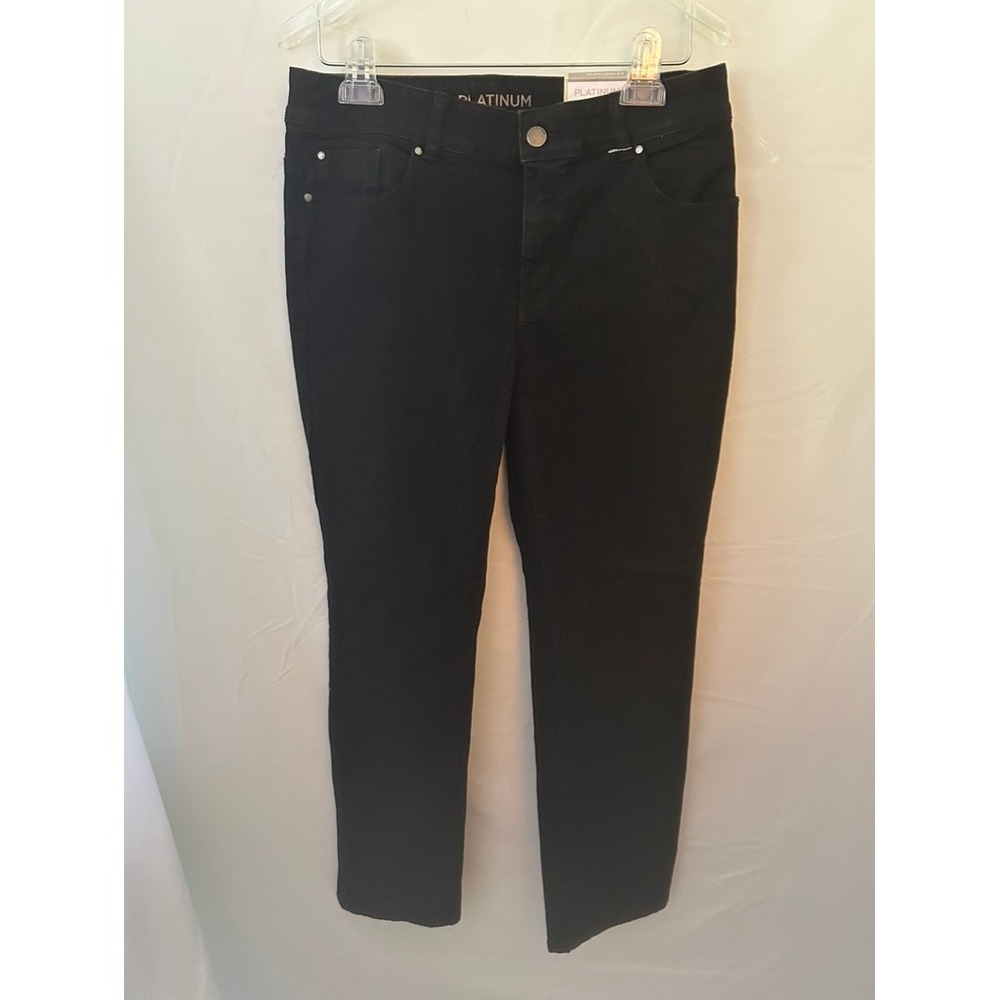 Chicos Platinum Slim Leg Jeans Black Denim Pants Size 0.5 Short NWT
